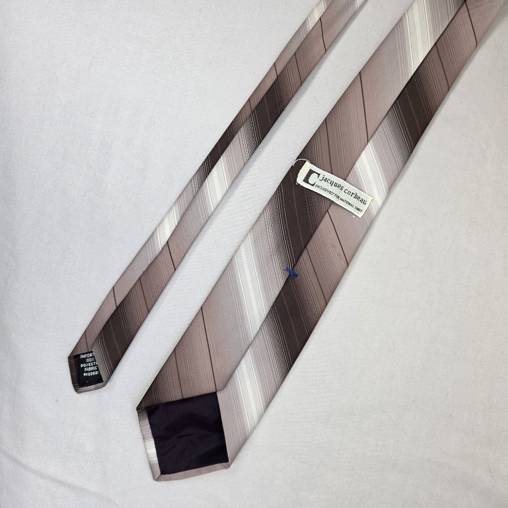 Vintage Jacques Corbeau Men’s Neck Tie – Brown Tan Striped – 1970s/80s Polyester - Picture 8 of 8